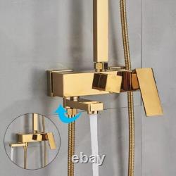 Modern Gold Exposed Bathroom Shower Mixer Twin Head Bar Set Square Valve Brass