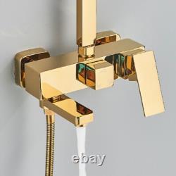 Modern Gold Exposed Bathroom Shower Mixer Twin Head Bar Set Square Valve Brass