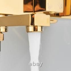 Modern Gold Exposed Bathroom Shower Mixer Twin Head Bar Set Square Valve Brass