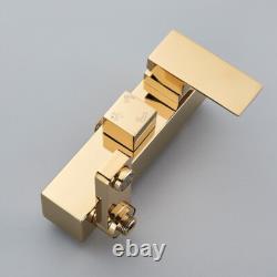 Modern Gold Exposed Bathroom Shower Mixer Twin Head Bar Set Square Valve Brass