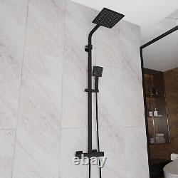 Modern Square Matte Black Exposed Thermostatic Mixer Shower Set With Shower Head