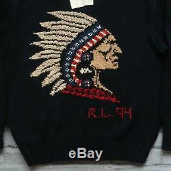 NEW Vintage Polo Ralph Lauren Hand Knit Indian Head Sweater Size XL Rare 1994 94