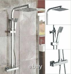 New Chrome Thermostatic Shower Mixer Square Bathroom Exposed Twin Head Valve Set