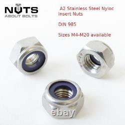 Nyloc Nylon Insert Locking Nuts A2 Stainless Steel M4 M5 M6 M8 M10 M12 M16 M20