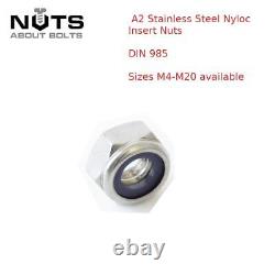 Nyloc Nylon Insert Locking Nuts A2 Stainless Steel M4 M5 M6 M8 M10 M12 M16 M20