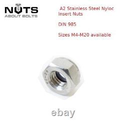 Nyloc Nylon Insert Locking Nuts A2 Stainless Steel M4 M5 M6 M8 M10 M12 M16 M20