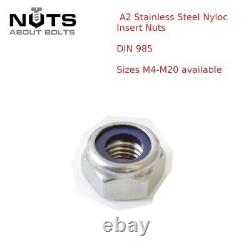 Nyloc Nylon Insert Locking Nuts A2 Stainless Steel M4 M5 M6 M8 M10 M12 M16 M20