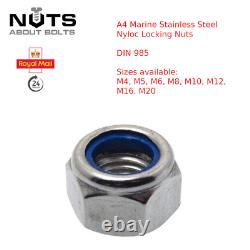 Nyloc Nylon Insert Locking Nuts A4 Marine Stainless M4 M5 M6 M8 M10 M12 M16 M20