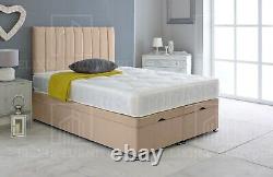 Ottoman Bed Divan Storage Plush Velvet + Panel Bed Head Foot Lift Gas Lift