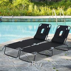 Outsunny 2PC Sun Lounger Reclining Folding Sunbed Chair Bed Head Rest Folding