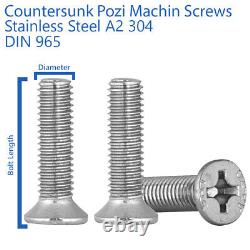POZI COUNTERSUNK HEAD MACHINE SCREWS STAINLESS STEEL DIN 965 M6 6mm
