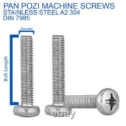 POZI PAN HEAD MACHINE SCREWS STAINLESS STEEL DIN 7985 M6 6mm