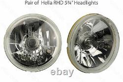 Pair of Hella 5 3/4 RHD 12v H4 Head lights Lamps Dipped Main Beam & Sidelight