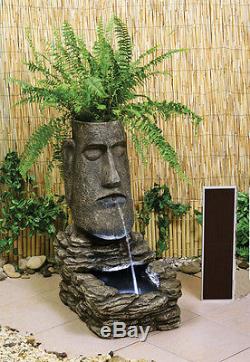 Planter Island Head Solar Powered Garden Water Feature Self Contained Light