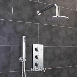 Premium Concealed Thermostatic Shower Mixer Valve 2 Outlets Round Head & Handset