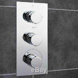 Premium Concealed Thermostatic Shower Mixer Valve 2 Outlets Round Head & Handset