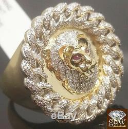 REAL 10k Yellow Gold, Real 0.82 CT Diamond Lion Head Pinky Ring, Red Eye, Cuban N