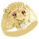 Real 10k Yellow Gold Mens Lion Head Pinky Ring 18mm Fancy Band Created Ruby Eyes