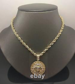 Real 10k Yellow Gold Medusa Head Charm Pendent With 10K Rope Chain 22 inch