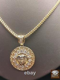 Real 10k Yellow Gold Medusa Head Charm Pendent With 10K Rope Chain 22 inch