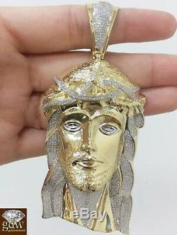 Real 10k Yellow Gold Men's 1.81 Ct Diamond Jesus Head Charm/Pendent, Cross, Angel