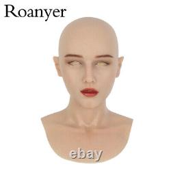 Roanyer Realistic Silicone Caucasian Female Head Mask Collar Crossdresser For DQ