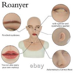 Roanyer Realistic Silicone Caucasian Female Head Mask Collar Crossdresser For DQ