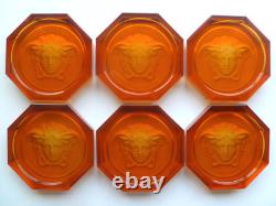 Rosenthal Versace Glass Coasters 6 Medusa Head BRAND NEW Boxed Amber Authentic