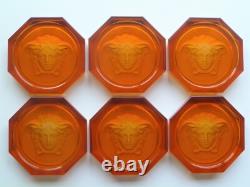 Rosenthal Versace Glass Coasters 6 Medusa Head BRAND NEW Boxed Amber Authentic