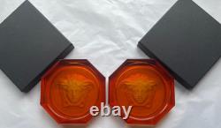 Rosenthal Versace Glass Coasters 6 Medusa Head BRAND NEW Boxed Amber Authentic