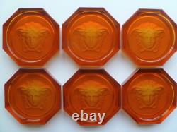 Rosenthal Versace Glass Coasters 6 Medusa Head BRAND NEW Boxed Amber Authentic