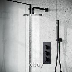 Round Black Matt Rainfall Shower Head and Hand Held Thermostatic Control Temel