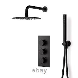 Round Black Matt Rainfall Shower Head and Hand Held Thermostatic Control Temel