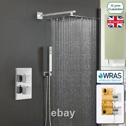 Round Square 2 Dial 2 Way Concealed Thermostatic Shower Head Mixer Valve Set