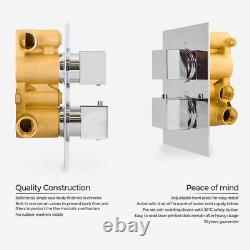Round Square 2 Dial 2 Way Concealed Thermostatic Shower Head Mixer Valve Set
