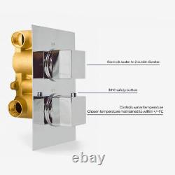 Round Square 2 Dial 2 Way Concealed Thermostatic Shower Head Mixer Valve Set