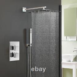 Round Square 2 Dial 2 Way Concealed Thermostatic Shower Head Mixer Valve Set