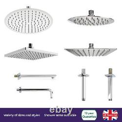 Round Square Overhead Swivel Rain Shower + Solid Brass Ceiling Wall Mounted Arm