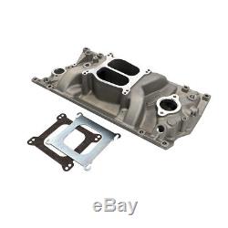 SBC Chevy Dual Plane Satin Aluminum Intake Manifold for Vortec 350 Heads