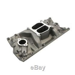 SBC Chevy Dual Plane Satin Aluminum Intake Manifold for Vortec 350 Heads