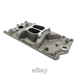 SBC Chevy Dual Plane Satin Aluminum Intake Manifold for Vortec 350 Heads