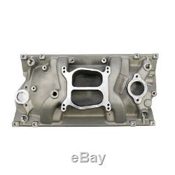 SBC Chevy Dual Plane Satin Aluminum Intake Manifold for Vortec 350 Heads