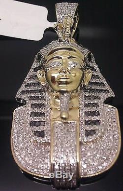 SOLID 10k Gold Pharaoh Head Pendant 1.29 CT Genuine Diamond Egyptian Charm REAL