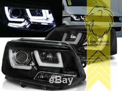Scheinwerfer echtes LED Tagfahrlicht für VW T5 Bus Facelift schwarz