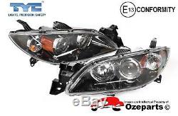 Set Pair LH+RH Head Light Lamp Black For Mazda 3 BK 4 Door Sedan SP23 0309