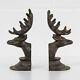 Set Of 2 Cast Iron Stag Head Deer Antler Book Ends Heavy Vintage Style Bookends