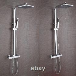 Shower Set Bathroom Thermostatic Mixer Square Twin Head Exposed Valve UK Cheap