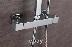 Shower Set Bathroom Thermostatic Mixer Square Twin Head Exposed Valve UK Cheap