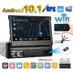 Single 1Din 7 Flip Out Car Radio Stereo Android 10.1 GPS Sat Nav Wifi Head Unit