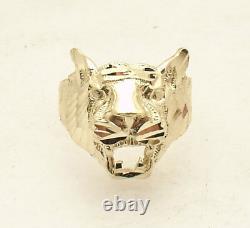 Size 10 Men's Diamond Cut Tiger Head Ring Real Solid 10K Yellow Gold